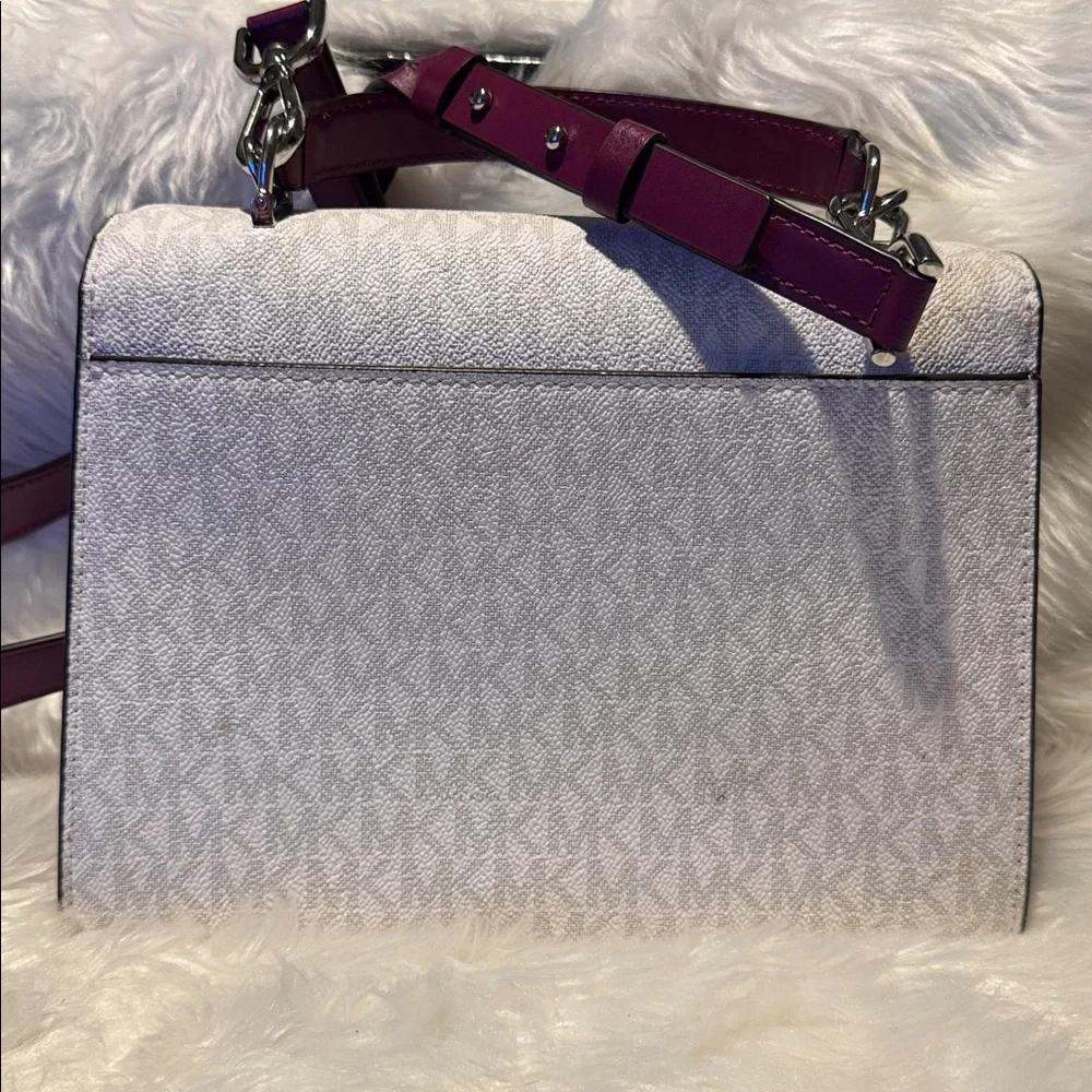 Michael Kors White and Purple Satchel, crossbody band. - Picture 3 of 6